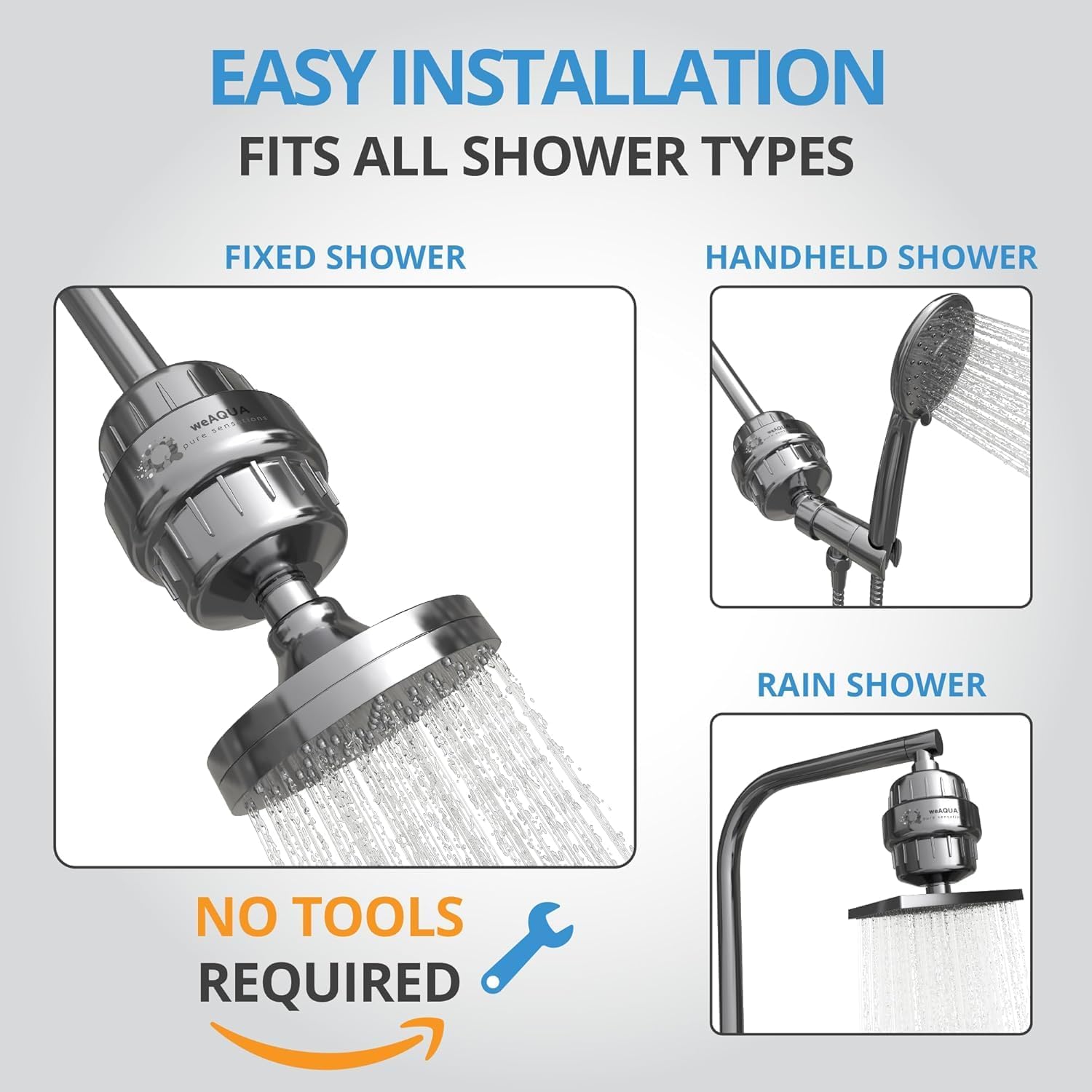 weAQUA Heavy Duty NO BS Shower Filter – 99% Removal for Hard Water, Chlorine, Fluoride, Heavy Metals, Micro-life, Organics and More